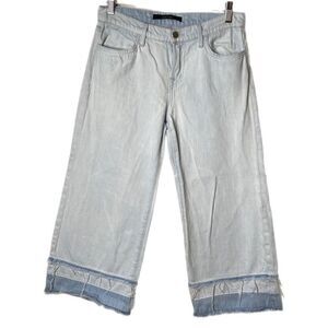 J Brand Liza wide leg cropped culotte denim jeans raw hem size 26 light blue